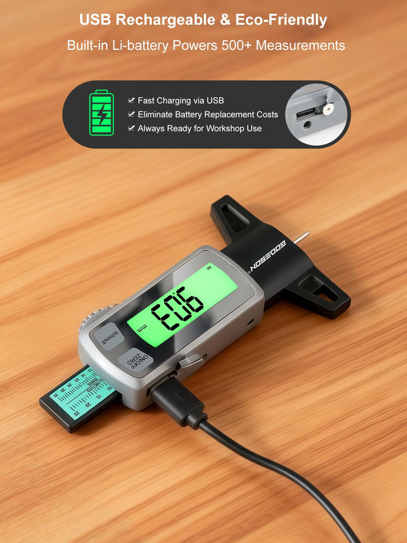 GODESON Tire Tread Depth Gauge,Rechargeable Digital Tire Depth Gauge - USB-C,3-Unit Switch (mm/Decimal/Fraction Inch), Backlit LCD Display, Auto Power Off, 0-32NDS for Car/SUV/Truck Wear Measurement