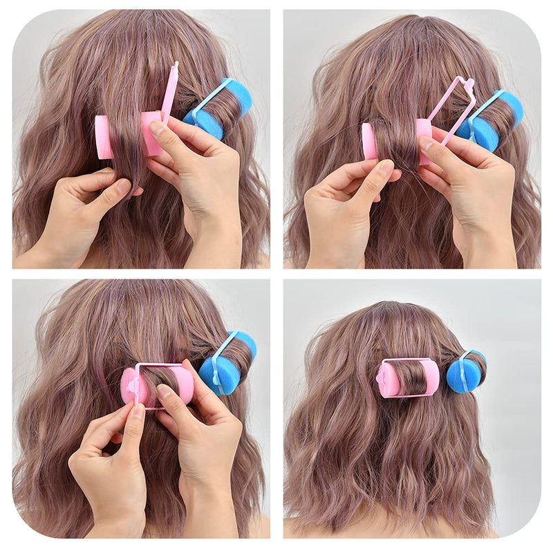 CENBEN 36 Pcs Large Foam Sponge Hair Rollers,4cm No Heat Hair Curlers, Flexible Hair Styling Sponge Curlers Soft Sleeping Hair Curlers for Women and Kids(Random Color)