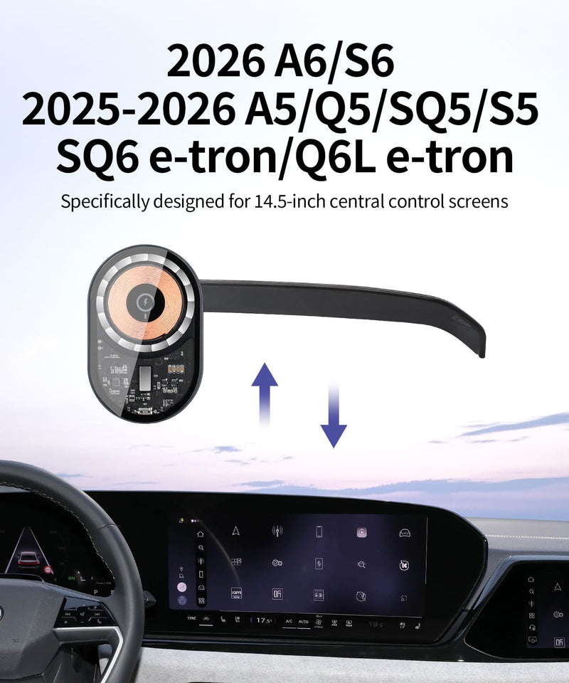 15W Wireless Charging Car Phone Holder for Audi A6,A5,S5,Q5,SQ5,Q6L e-tron | Magsafe Accessories Fast Charging Magnetic cell phone Holder Clip Compatible with iPhone Android, 3D Fit Vehicle Phone Stand For 14.5-inch 2026 A5/A6/S5/Q5/SQ5/Q6L e-tron