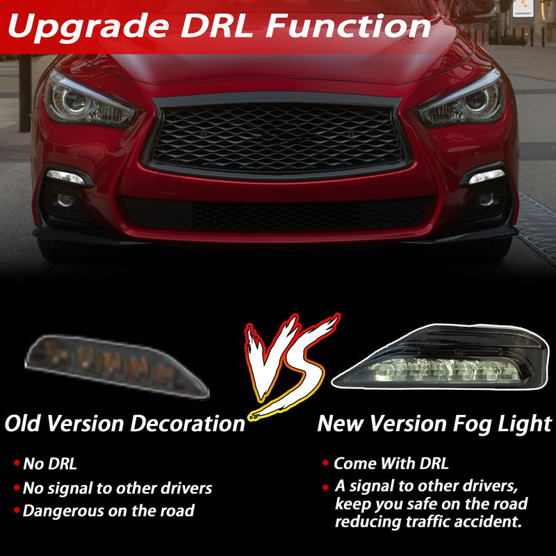 Smoked Housing LED Front Bumper Fog Lamp Daytime Running Light Turn Signal Feature Compatible with Infiniti Q50 2014-2023 Q70 2014-2019 White/Amber Light Accessories