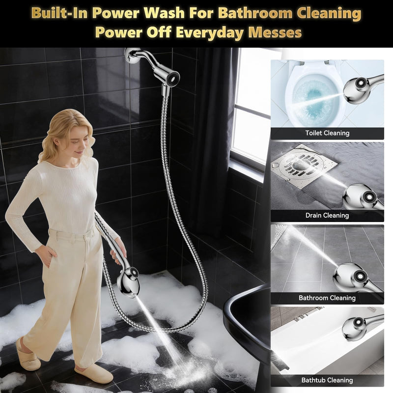 High Pressure Filtered Shower Head with Handheld, Upgrade Magnetic 10-Mode Handheld Showerhead Built-in Power Wash for Bathroom Cleaning, Detachable Shower Head with 71" Shower hose Chrome