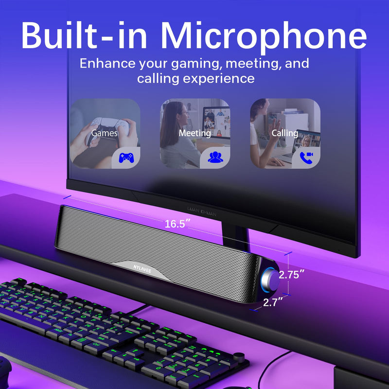 Computer Speakers, HiFi Sound Quality Computer Sound Bar, USB Powered PC Speakers, Bluetooth 5.0 and 3.5mm Aux-in Computer Speakers for Desktop, Laptops, PCs, Phones, Tablets, Xbox, Gaming Speakers