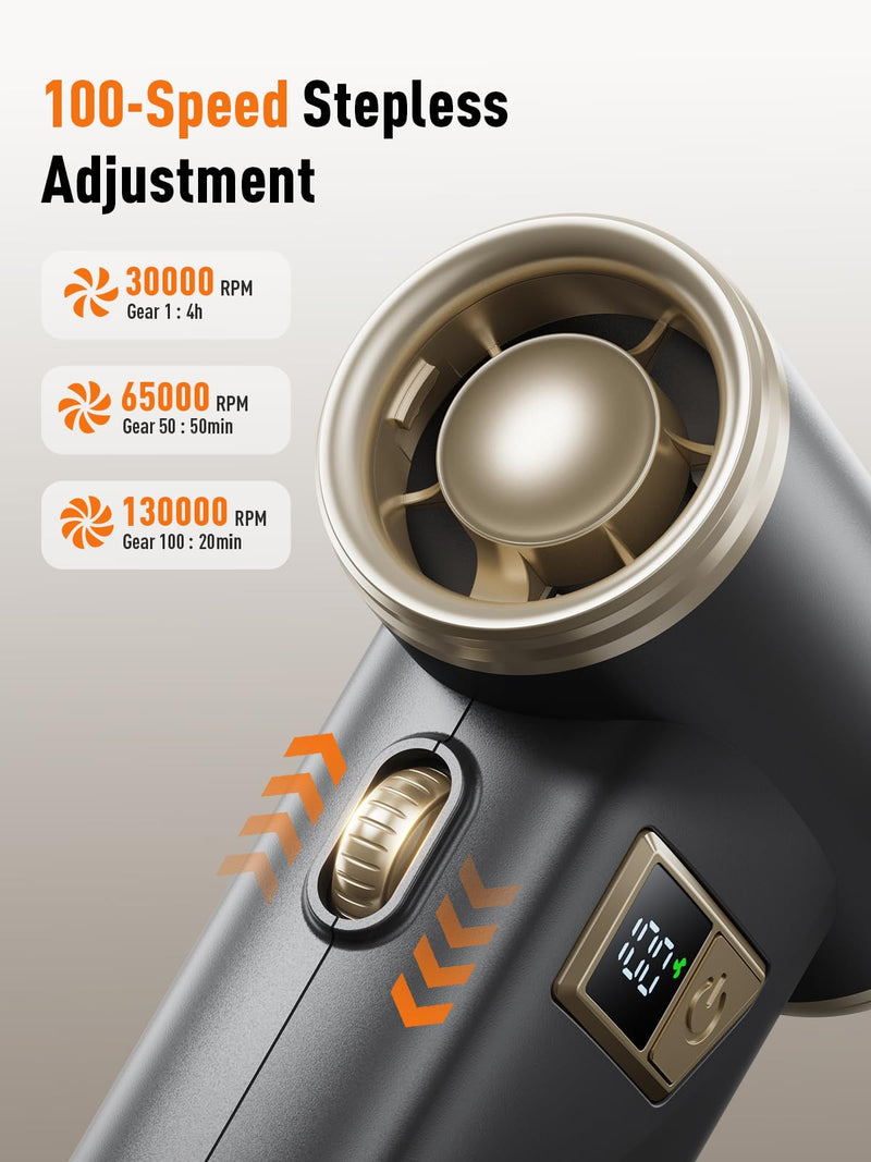 REWONDER Electric Air Duster Rechargeable Cordless Air Blower | 130000RPM Brushless Motor, 100 Adjustable Speeds, LED Display, Duster Blower for PC, Computer, keyboard, Car, Home Cleaning