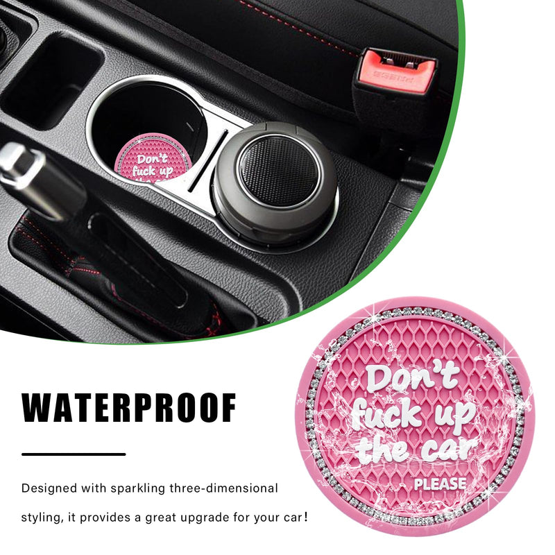 Ziciner 2 Pack Bling Car Cup Holder Coaster, 2.75 Inch Anti-Slip Auto Insert Cup Coaster, Crystal Car Drink Cup Mat Perfect for Women Girls, Universal Interior Decor Accessories (Pink) Pink