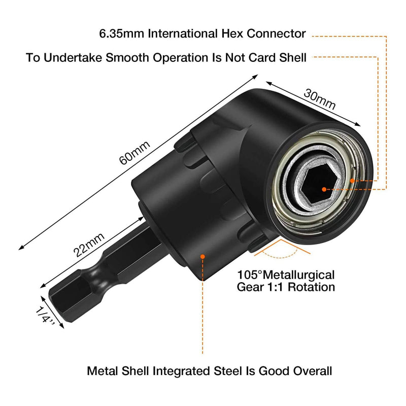 17Pcs Flexible Drill Bit Extension, Include 3Pcs Rotatable Socket Adapter 2Pcs Hex Shank 105° Right Angle Drill Attachment 10 Short Screwdriver Bits 90° Angled Bits and Bendable Extension 17*black
