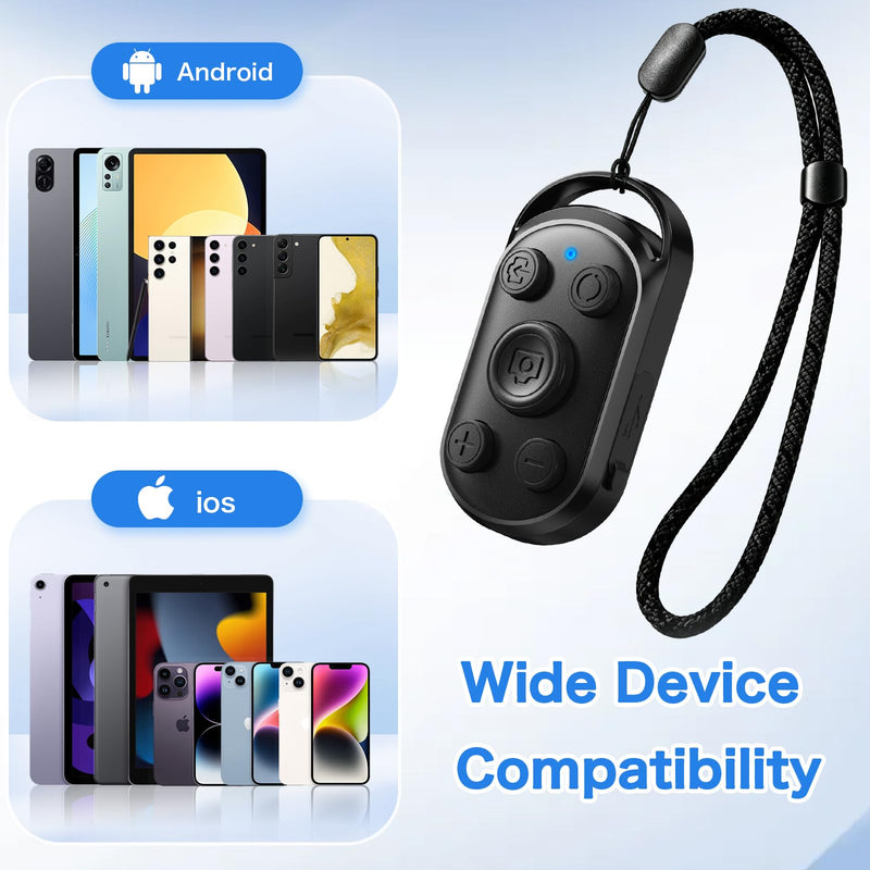 duskeep Bluetooth Camera Remote Shutter with Zoom for iPhone Android, Vlogs | Selfies and travel, photo/video remote control, front/rear switch, USB-C charging, lightweight design, adjustable wrist strap Black
