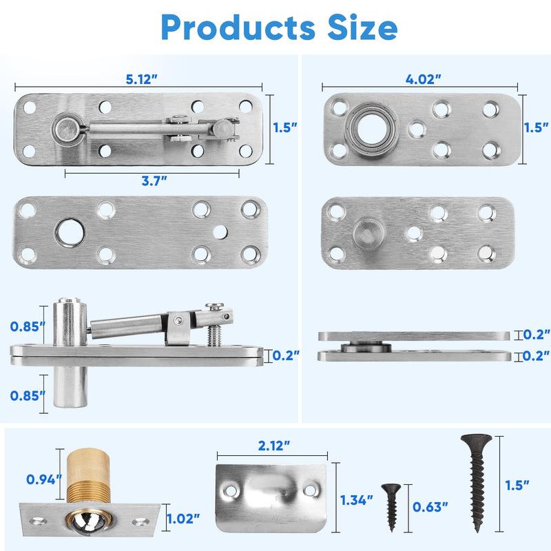 Hidden Door Hinge Pivot, 570lbs Heavy Duty Invisible Door Hardware for Secret Room & Concealed Bookcase, 360° Swing Door Hinge System (Silver) Silver