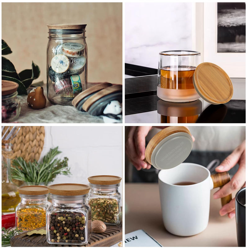 12 Pack Wide Mouth Mason Jar Lids, Acacia Wooden Storage Canning Lids with Airtight Silicone Seal, Reusable Wooden Storage Lid for Ball/Mason/Kerr Jars