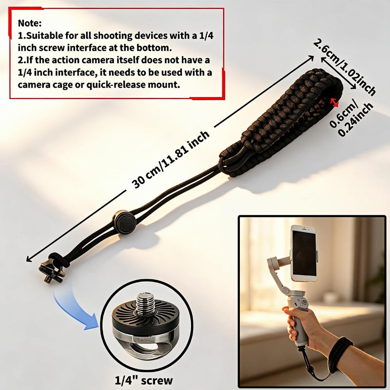 Btolin Camera Wrist Strap 1/4" Screw Quick Release, Adjustable Nylon Anti-Drop Tether for DSLR Mirrorless Action Camera Gimbal Selfie Stick 360, Lightweight 33g with Cushion Pad