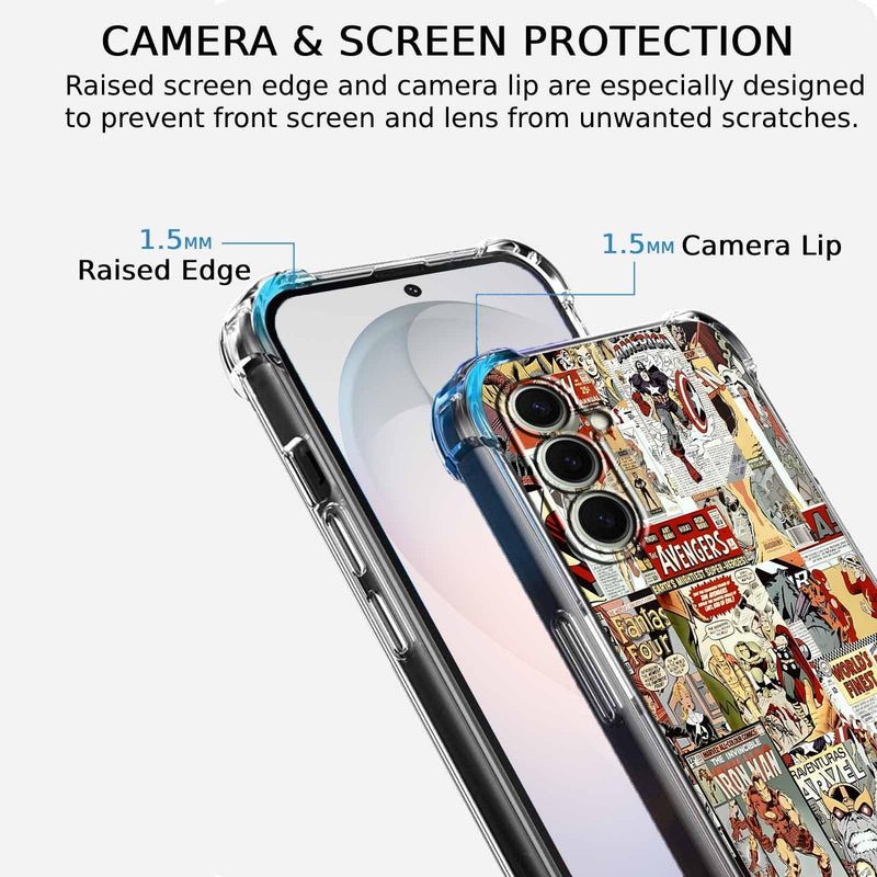 Case for Samsung Galaxy S26+ with Superhero Design,Cartoon Comic Pop Culture Art Collage,Clear Soft TPU Bumper Phone Cover,6.7"(Hero,S26Plus) Hero