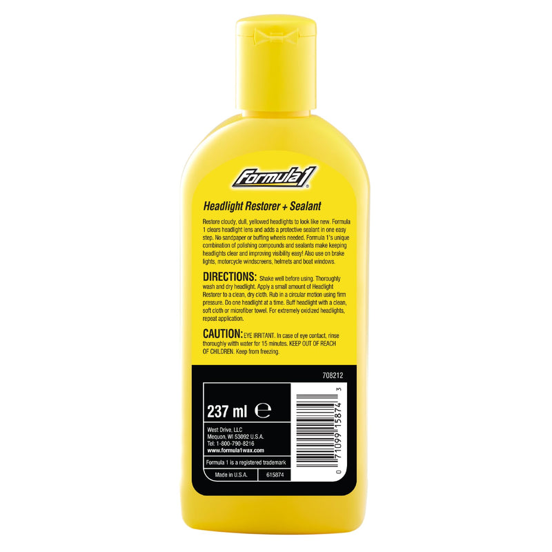Formula 1 Headlight Restorer & Sealant – One Step Polish to Clean & Renew Yellowed Headlights, Windscreens, or Exterior Plastics (8 oz.)
