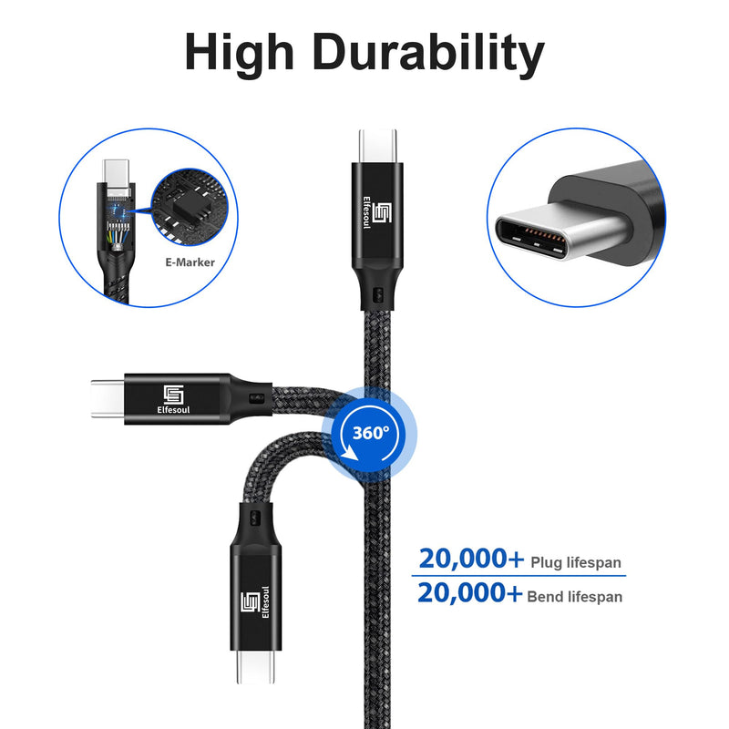 USB C to C Cable 6.6ft, 8K HD Display, 40 Gbps Data Transfer, 240W USB-C Charging Cable for Thunderbolt 3/4, MacBook Pro, Type-C Laptop, Hub, Docking, and More. Black