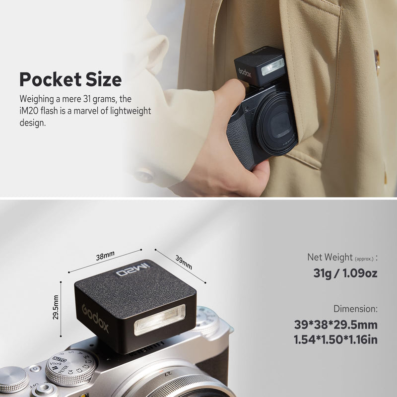 Godox M20 Mini Camera Flash | Ultra-compact lightweight for portable shooting.