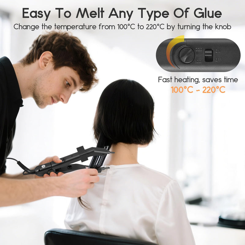 Hair Extensions Iron,Electrothermal Hair Extension Tools,210°F-390°F Temperature Adjust Fusion Heat Iron Connector (Black) Black