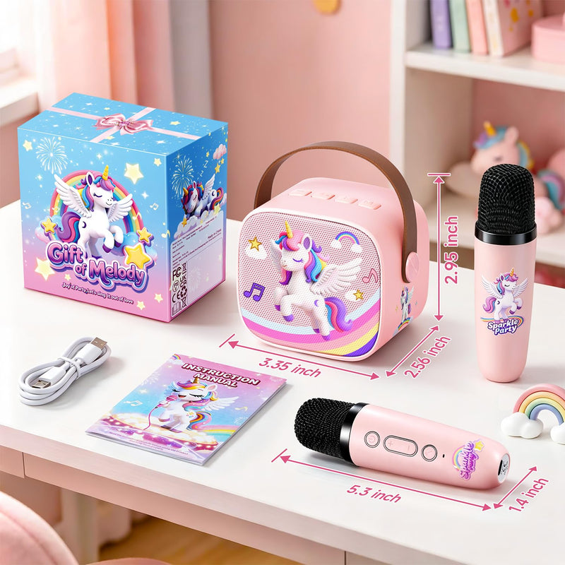 Unicorn Karaoke Machine for Kids, Clear&Loud Sound Portable Mini Karaoke Machine+2 Wireless Microphones for Kids, 4 Voice Changers+Bluetooth, Birthday Gifts for 2-8 Year Old Girls Unicorn Gifts