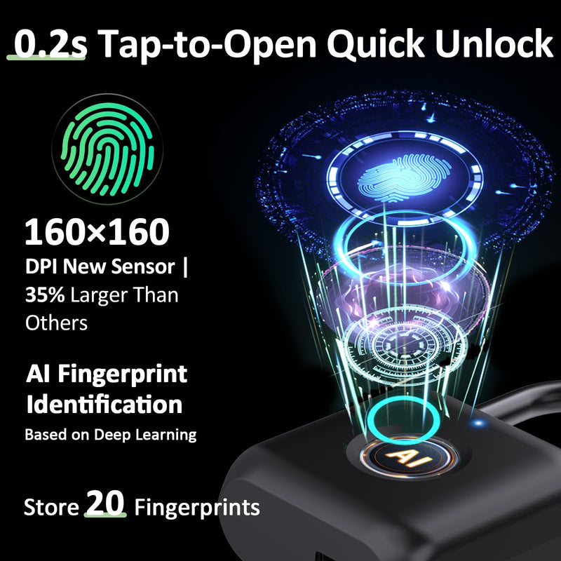 Pothunder Fingerprint Padlock, Smart Padlock, Locker Lock, Combination Lock, Fingerprint Lock with APP Unlock, USB Rechargeable, Suitable for Gym Locker, Door, Locker(Black) Black