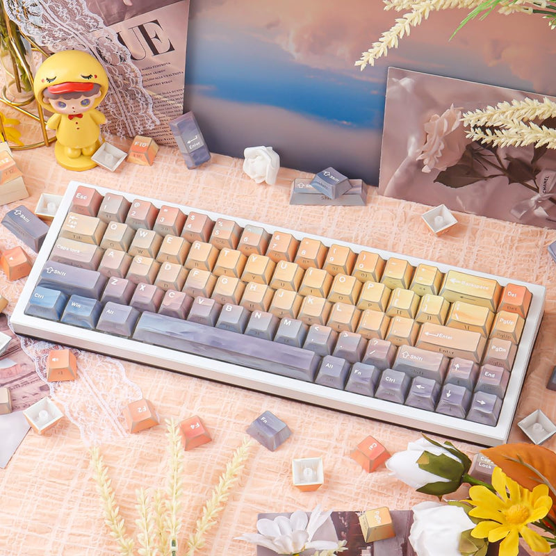 Tsungup Custom Keycaps,137 Keys Cherry Cool Key Caps Keyboard Keycap Set | Sunset-Afterglowy Side Printed PBT Keycaps for Cherry MX Switches Mechanical Keyboard Sunset Yellow
