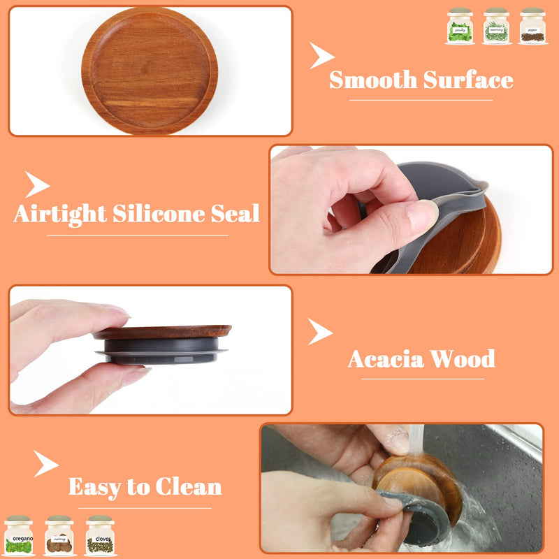 6Pack Regular Mouth and 6Pack Wide Mouth Mason Jar Lids Acacia Wooden Storage Canning Jar Lids Ball Jars Bamboo Wooden Lids with Airtight Silicone Seal, Brown 6Regular Lids+6Wide Lids