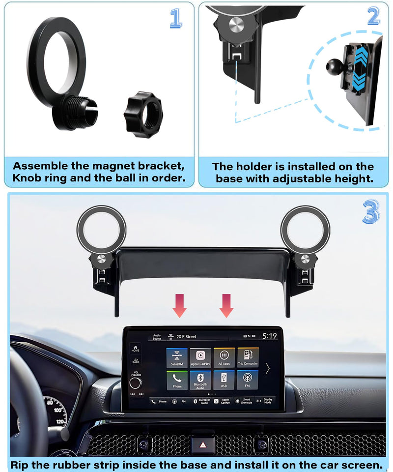 Car Phone Holder for 2023-2026 Honda Pilot 7/9" Screen Accessories | MagSafe Strong Magnetic Clip-On Cell Phone Mount, Dual Slots Holders for Driver & Passenger, 360° Rotatable Hands-Free Holder fit for 2023-2026 Honda Pilot (7/9 Inch Screen)