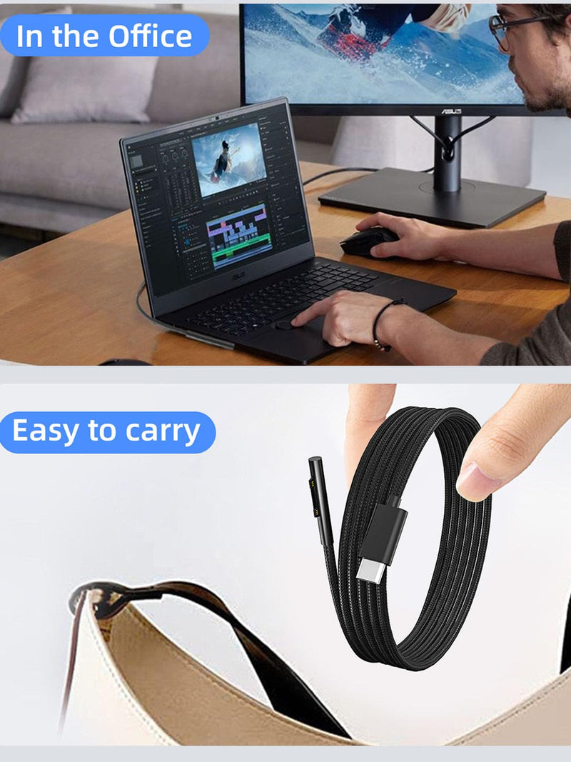 PD100W Surface to USB C Charging Cable Compatible with Surface Pro Laptop Microsoft Surface Pro 10/9/8/7+/7/6/5/4/3/X Windows Surface Go 6/5/4/3/2 Tablet Surface Book Support 65W/45W,2-Pack 6FT 2