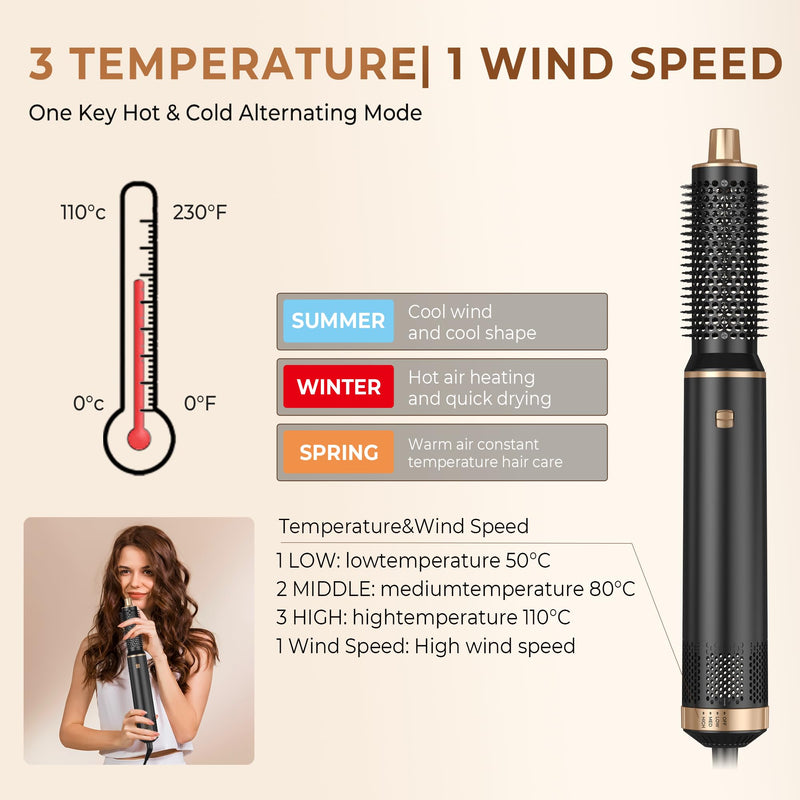 Hairstyer 5 in 1 Hair Styler Air Brush Airbrush 5 in 1 Air styer | Airstyler Multi-Blow Dryer Brush Set with Curl, Straighten, Wavy, Smooth, Magic Styler for All Hair Types and Lengths Black