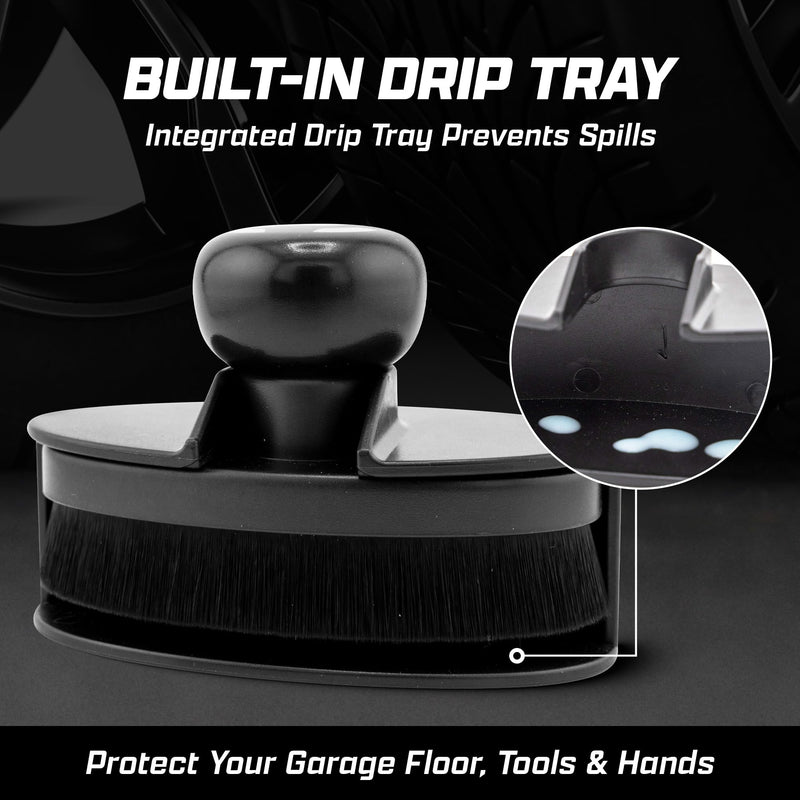 Brug's Pro Tire Shine Applicator Brush, 4 Inch Wide Head, Soft Bristles with Stand