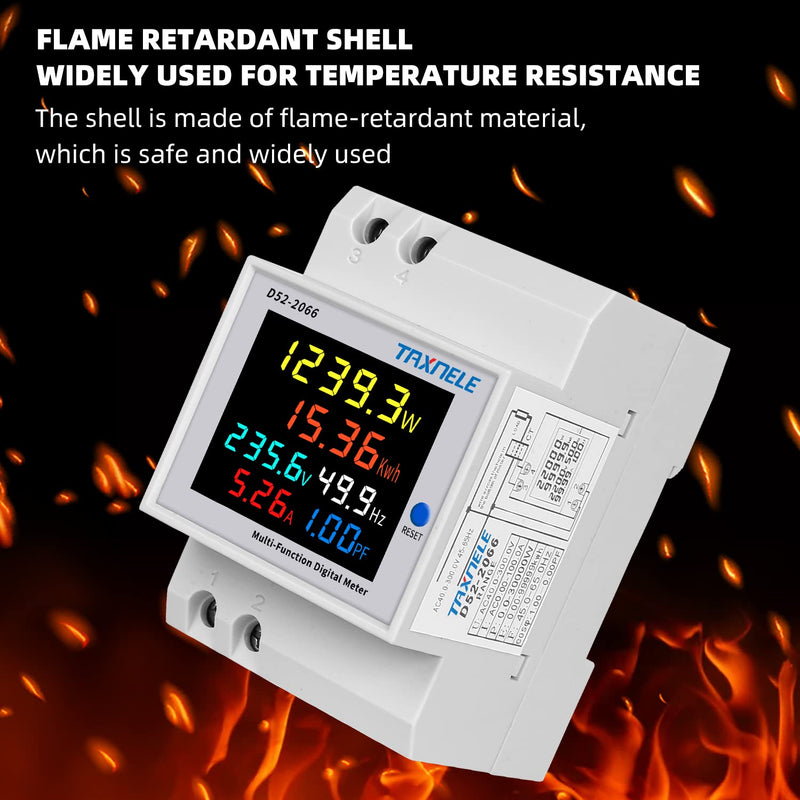 Single Phase Energy Meter Tester Din Rail Electricity Usage Monitor 6 in 1 Multimeter AC 40-300V 100A Voltage Current Voltmeter Ammeter Watt Kwh Frequency Power Meter 110V (Built-in CT)