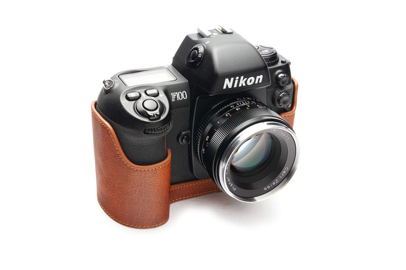 F100 Case, Handmade Genuine Real Leather Half Camera Case Bag Cover for Nikon F100 Camera With Hand Strap (LavaBrown) LavaBrown