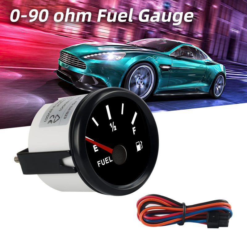 0-90 ohm Fuel Gauge Marine Fuel Gauge Boat Fuel Level Gauge Gas Fuel Tank Meter Gauge with LED Backlight for Universal AUTO Car Boat Truck Vehicle RV Black