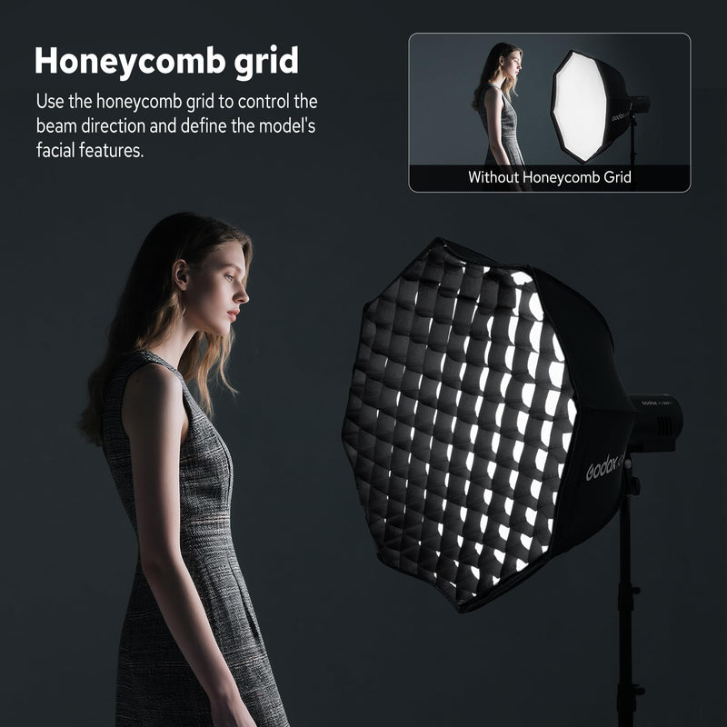 Godox AD-S60S Softbox, Portable Godox Mount Softbox, 60cm/23.6inch Soft Box with Grid for AD400 Pro II AD300 Pro Strobe Flash and ML60 ML60Bi ML60II Bi ML100R ML100Bi LED Light