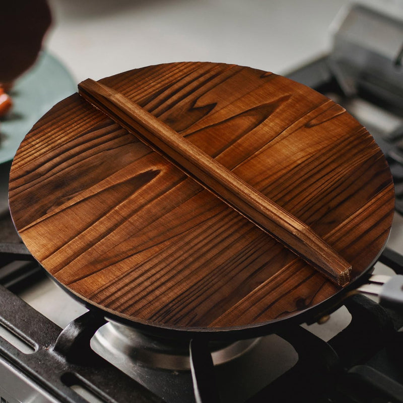 Anti-Scalding Pot Lid 12.59 Inch Wooden Handle Cover Kitchen Cooking Tool Anti Oil Splashing Protector for Home and Asian Wok Cooking 32*32*1.6cm As Shown