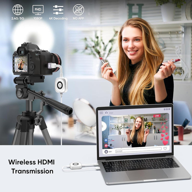Wireless HDMI Transmitter and Receiver 4K Decoding 1080P Out, 328FT/100M Wireless HDMI Extender for Seamless High-Definition Streaming from Laptop/PC/TV Box to Monitor/TV/Projector White
