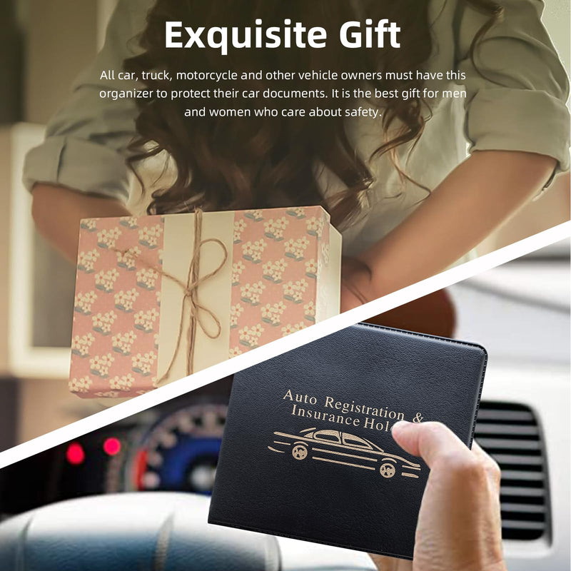 Kewucn Car Registration and Insurance Holder, 2 Pack Premium Auto Essential Document Organizers with Strong Velcro Closure, Universal Vehicle Interior Accessories for Most Cars(Style 4, Black) Style 4