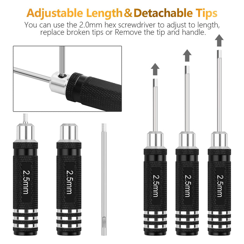 RC Tool Kit,7PCS Hex Precision Screwdriver Set with 0.9/1.27/1.3/1.5/2.0/2.5/3.0mm Hobby Tools Hexagon Wrench Repair Tools Compatible with SCX24 Traxxas Redcat RC Cars Trucks Clear