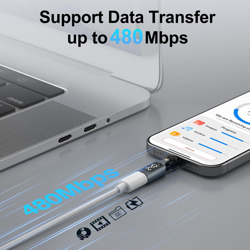 Magnetic USB-C Adapter 240W, LED Power Display, 9-Pin Connector | 360° Rotation & 180° Foldable Design, 90° Right Angle Magnetic Adapter for MacBook, iPhone 15/16/17, Samsung, Laptop & Tablet