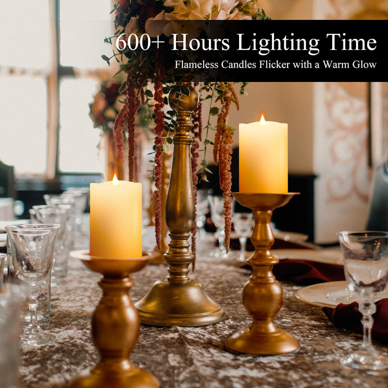3x4 Flickering Flameless Candles Set of 3,Real Wax Pillar LED Candles,with Timer,4 inch Flameless Candles with Remote,for Party Wedding Holiday Home Decor,Ivory Ivory 3"*4"-3pcs