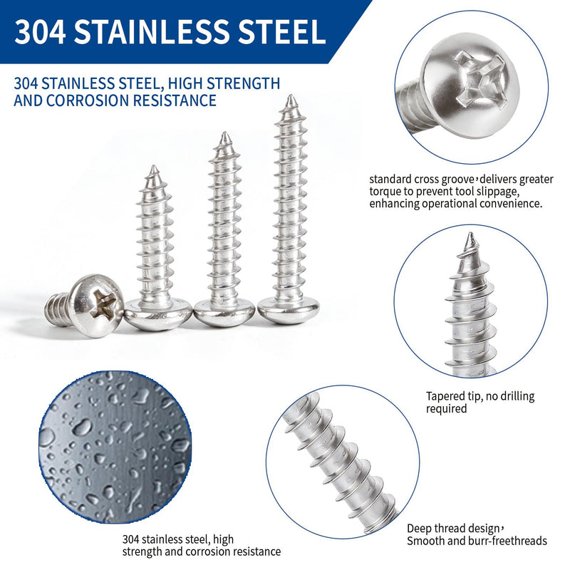 600 PCS 304 Stainless Steel Wood Screws Assortment Kit, Assorted Sheet Metal Screws #4/#6/#8/#10/#12 Phillips Pan Head Self-Tapping Screws Set, Assorted Wood Screws, Length 3/8" to 1-1/2" (Silver) Silver