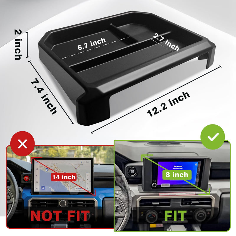 Muslogy Dashboard Storage Box Compatible with 2024 2025 Tacoma & 2025 4Runner Accessories Center Console Organizer w/ 8-inch Screen for SR SR5 TRD PreRunner TRD Sport Off-Road Pro Trailhunter (Black) Black