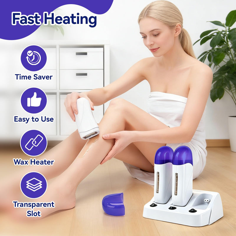 Electric Roll On Wax Warm Machine, Body Waxing Coarse Hair Removal Cartridge Melting Waxing Machine Wax Roller Wax Heater with Base for Home and Salon (3 seats) 3 seats