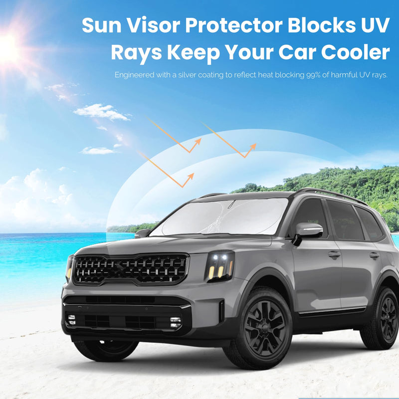 Custom Fit Telluride Windshield Sunshade for Kia Telluride 2020-2025 Front Window Shades Cover for Windshield Sun Visor Protector 210T Reflector Block Heat and Sun Protection Cooler Car Accessories for Kia Telluride 20-25