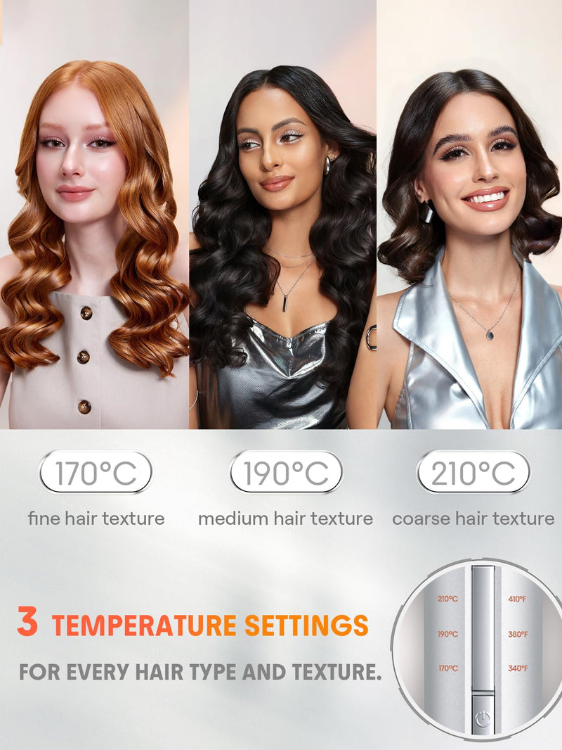 SHEGLAM Automatic Curling Iron 25mm / 1inch with Ceramic Coating, 3 Temperature Levels (170-210°C), Quick Heating Self Rotating Curler for Hair Styling (25mm) Orange