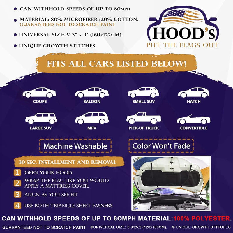 Trump 2025 Flag Car Hood Cover, 3.9x5.2 Ft, Smiling MAGA Elastic Windproof Banner, Cars, SUVs, MPVs, Weatherproof Washable Fabric