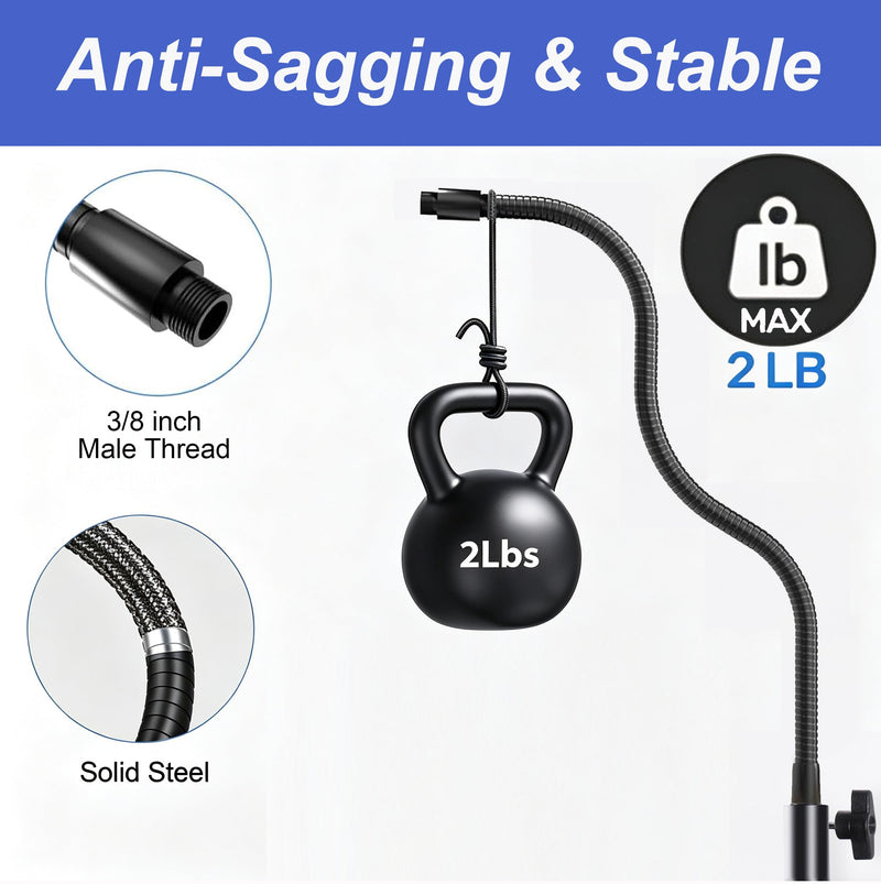 19" Gooseneck Arm, 3/8" Female to Male Metal Thread, 360° Microphone Flexible Arm, Gooseneck Tube Extension Holder, for Phone, Microphone Holder, Black