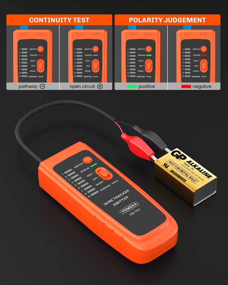 Ethernet Tester and Tracer for CAT5/CAT5E/CAT6/CAT6A/CAT7/UTP&STP | RJ45/RJ11, Digital Signal, Network Cable Verification, Polarity & Continuity Tester, Adjustable Sensitivity, Headphone Jack
