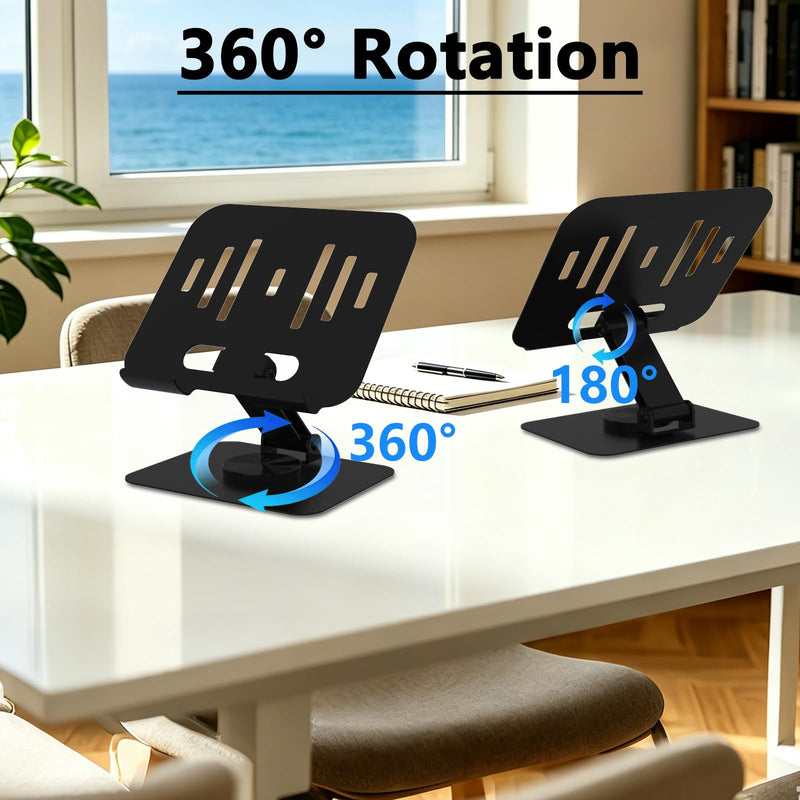 Metal Tablet Stand for iPad Pro, Adjustable 360° Rotation, Black | 2026 Update Version, Ultra Stable Metal Base, Fully Foldable, Easy to Store & Carry, Compatible with 4-13” Tablet Devices