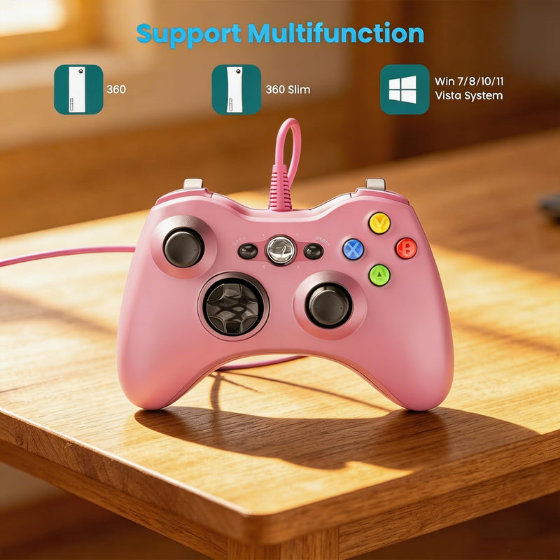 Replacement for Xbox 360 Controller, Wireless Controllers Gamepad Upgraded Joystick Compatible with 360 & Slim, Windows 11/10/8/7 PC Controller, Pink