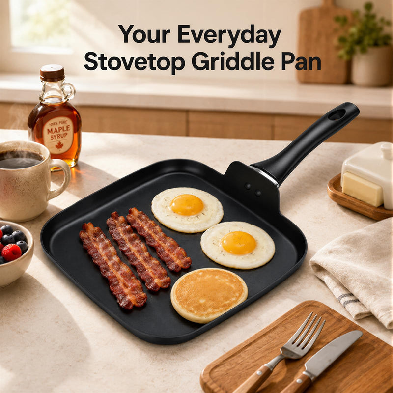 10 Inch Square Griddle Pan, Nonstick Grill Pan for Cooking Eggs, Omelettes, and More, Griddle Cookware, PFOA Free 10" Grill Square Pan
