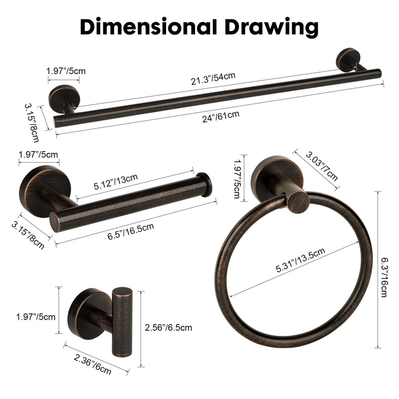 Oil Rubbed Bronze Bathroom Hardware Accessories Set 5 Piece, Stainless Steel Towel Bar Set 24 Inch,Toilet Paper Holder,Towel Ring Holder,Towel Rack Set,Brushed Bronze Bathroom Accessories Kit Oil Rubbed Bronze