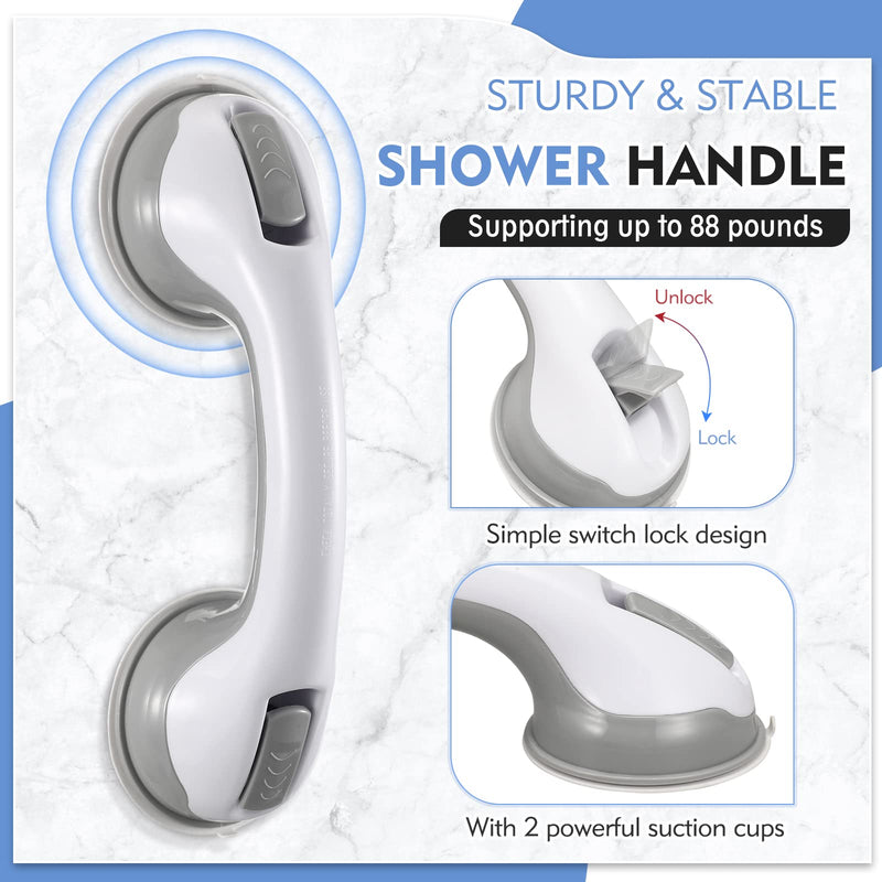 Grab Bars for Bathtubs and Showers, 12 Inch Shower Handle Strong Suction Cup Grab Bar for Shower Chair Stool, Bathroom Safety Bar for Seniors, Elderly, Handicap (2 Pack) 2 Pack Gray