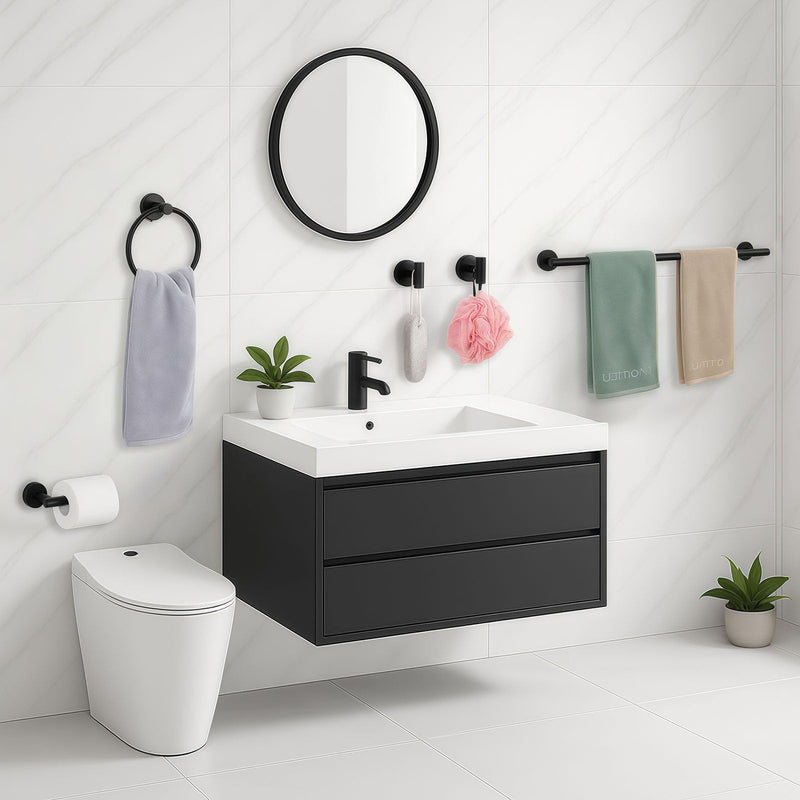 5-Piece Matte Black Bathroom Hardware Set, Towel Racks Set for Bathroom SUS304 Stainless Steel Toilet Paper Holder Wall Mounted, 24 Inch Modern Bathroom Accessories Kit A-24 Matte Black